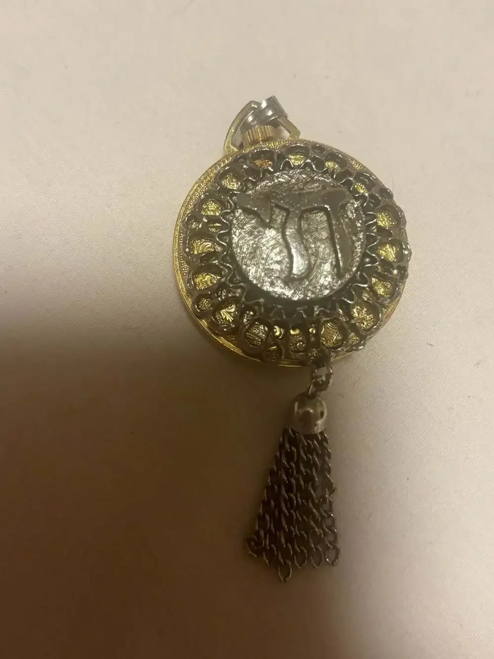Vintage Lucerne Pendant Watch with Chai Hebrew Symbol Fob sterling silver